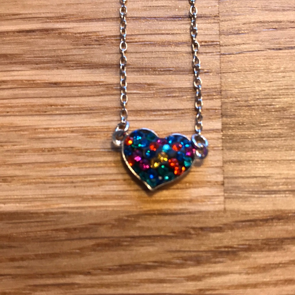 Lovely Sterling Silver Rhinestone Heart Necklace